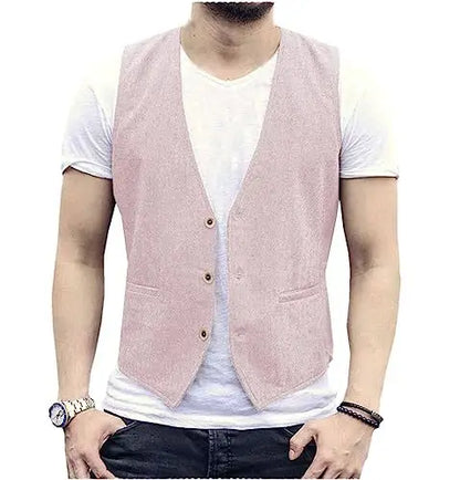 Large Men's Suit Vest  Spring And Summer Linen Cotton Slim Fit Waistcoats Lightweight And Breathable Single Breasted Casual Vest