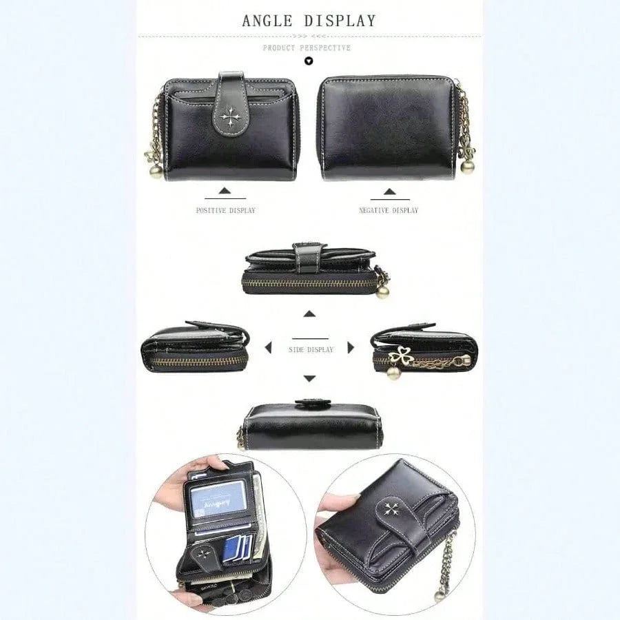 Women’s Retro Small Wallet – Mini Leather Credit Card Holder, Double-Fold Design with Zipper, Compact Aesthetic Wallet