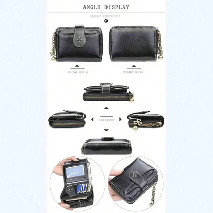 Women’s Retro Small Wallet – Mini Leather Credit Card Holder, Double-Fold Design with Zipper, Compact Aesthetic Wallet