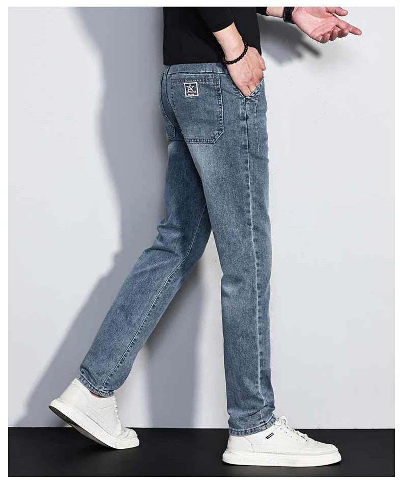 New Men's Jeans Slim Fit Stretch Straight Vintage Trendy Denim Pants Korean Washed Soft Versatile Fashion Trousers Streetwear