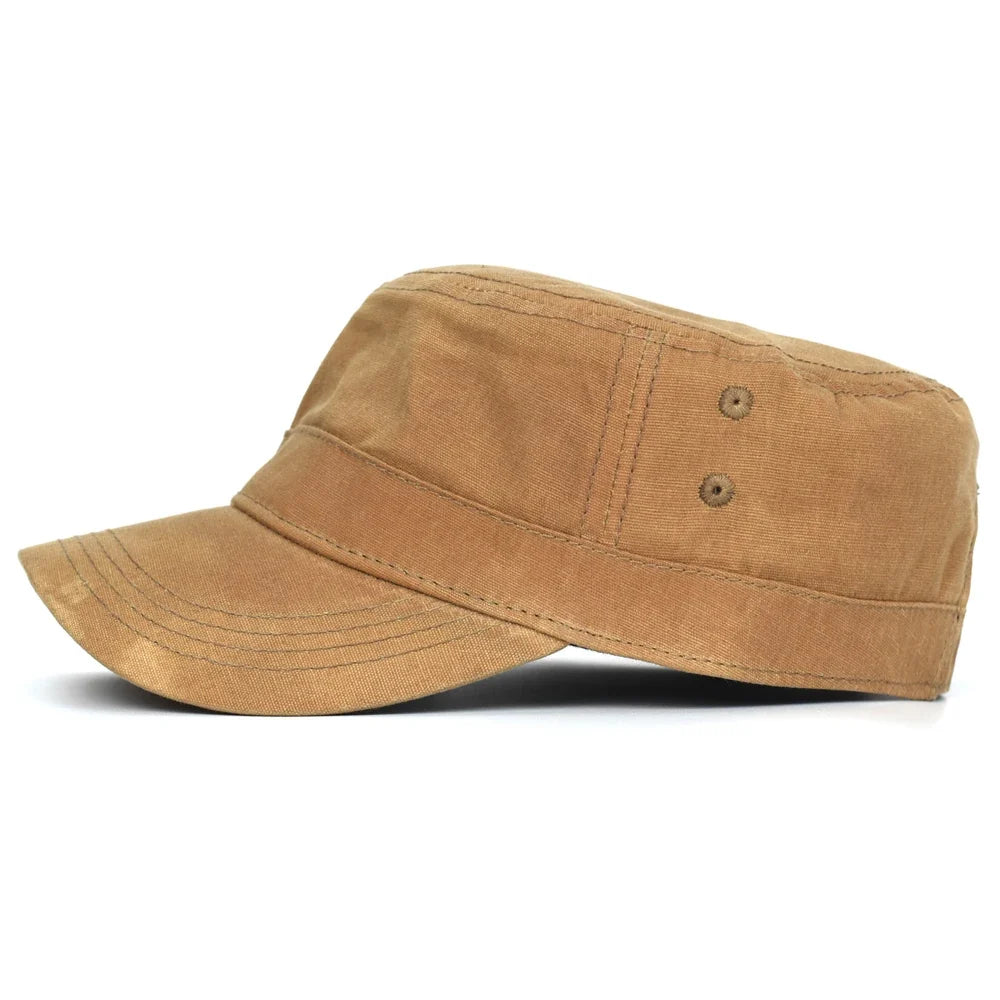 Waxed Canvas Cotton Military Caps Men Waterproof Cadet Army Cap Unique Design Vintage Flat Top Hat