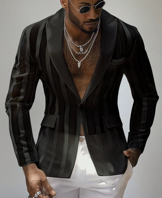 Handsome New Men's Tops 2025 See-through Striped Suit Coats Fashionable Male Hot Selling Long Sleeve Blazer Black White Red