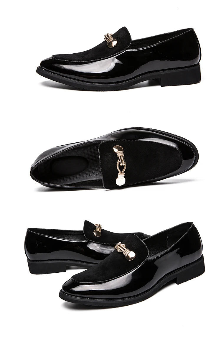 Lightweight Metal Trim Retro British Style Small Leather Shoes Pointed Leather Matching Color Slip-On Loafers for Men