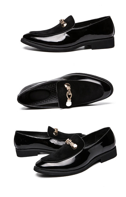 Lightweight Metal Trim Retro British Style Small Leather Shoes Pointed Leather Matching Color Slip-On Loafers for Men