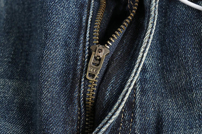Embroidery embellished white to do old American vintage jeans men slim small straight leg fashion all-match youth pants