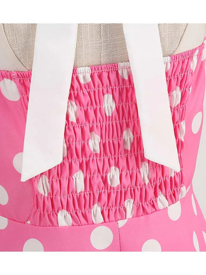 Women Summer Party Dress With Belt Polka Dot Print Halter Hepburn Robe 50s 60s Vintage Dresses