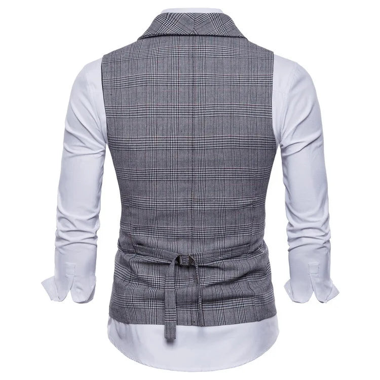 New Men's Checkered Vest, Male Casual Business Suit Vest, Plus Size British-Style  Four Seasons Double Breasted Slim Fit Vest