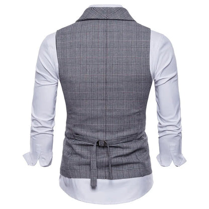 New Men's Checkered Vest, Male Casual Business Suit Vest, Plus Size British-Style  Four Seasons Double Breasted Slim Fit Vest