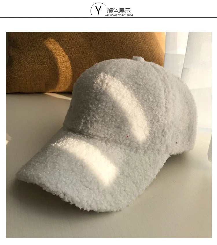 Cap for Women Winter Warm Baseball Cap Women Artificial Lamb Wool Hats  Plush Baseball Caps Autumn Baseball Cap