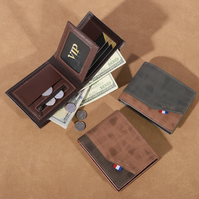 Men's high-capacity leather wallet, small multi slot photo wallet for coins, vintage wallet