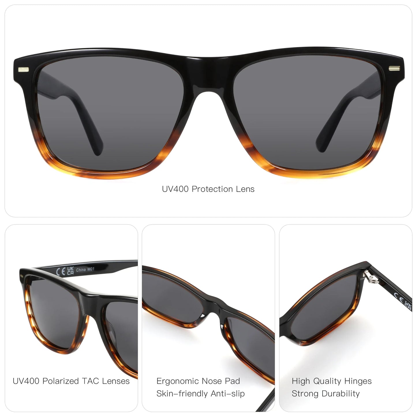 Fashion Square Polarized Sunglasses UV400 Protection Acetate Sun Glasses Classic Design Shade for Women Men