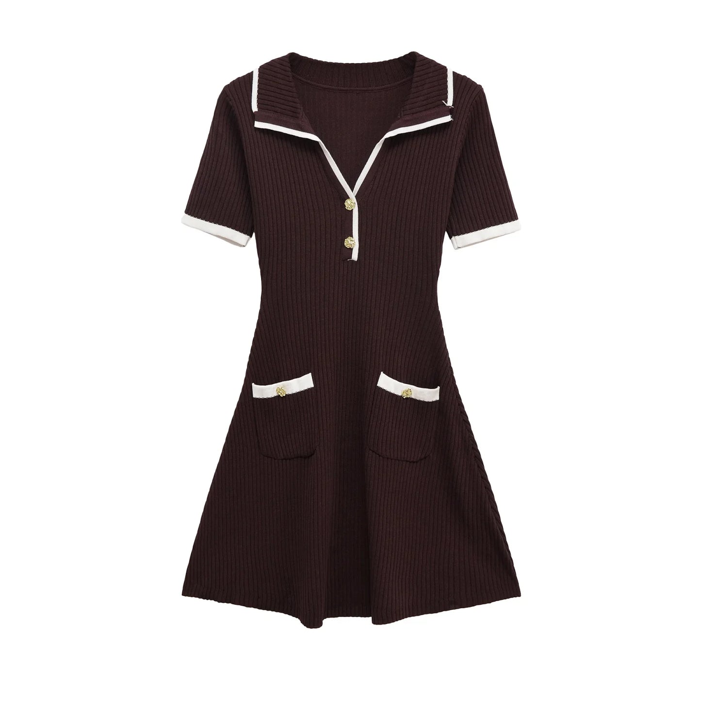 2025 Autumn  Casual Mini Dress Fashion Contrast Color Design Short Sleeve Dresses For Women Elegant Short Dress