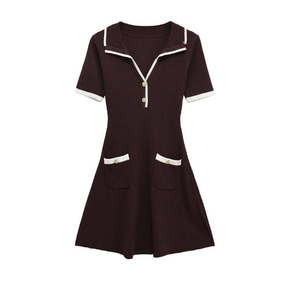 2025 Autumn  Casual Mini Dress Fashion Contrast Color Design Short Sleeve Dresses For Women Elegant Short Dress