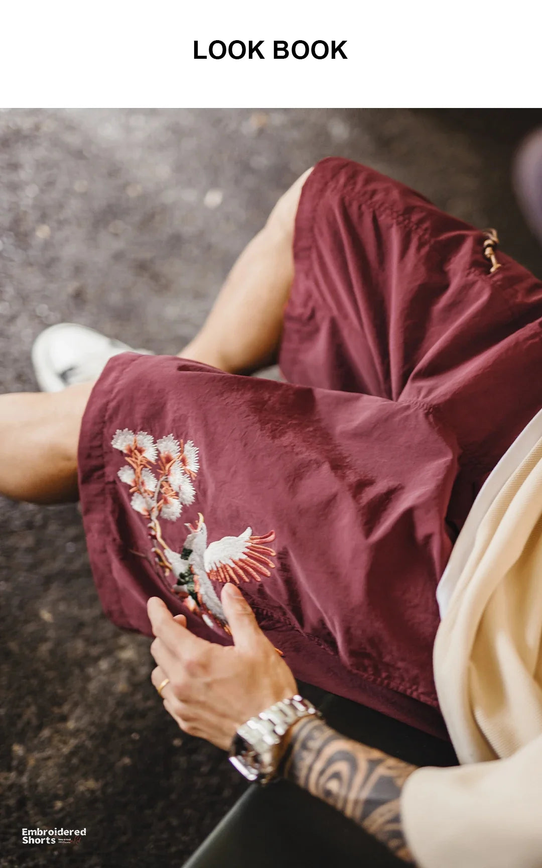 Men's Yokosuka Eagle Embroidered Shorts Loose Elastic Waist Red Quick Dry Summer Casual Beach Board Man Shorts Genuine