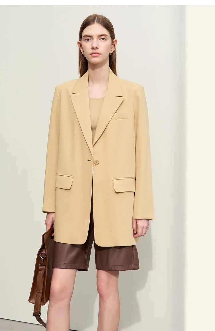 Minimalism Blazer for Women Korean 2023 Sping New Loose Office Lady Women's Jacket Fashion Black Solid Female Coat 12321065