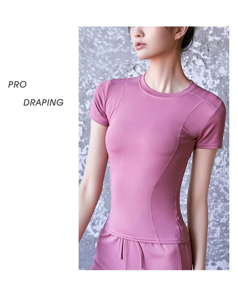 Women's Sports Fitness Clothing Slim Running Sweat Absorbing Skinny Yoga Clothes Quick Drying Clothes Short Sleeved T-shirt