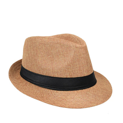 Jazz Hat British Style Linen Solid Color Hat for Men and Women Rolled Brim Couple Style Sun Hat Paper Straw Hat