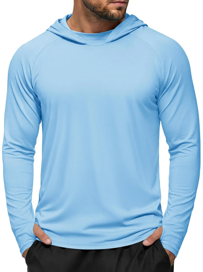 Men's UPF 50+ Hoodie Fishing Shirts Long Sleeve High Collar Mesh UV Sun Protection Rash Guard Swim Beach Running Hiking