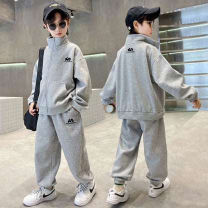 Boys Cotton Turtleneck Full Zip Sweatshirt Jacket+Sweatpant Workout Set School Kids 2PCS Tracksuit Children Jogger Outfit 5-16Yr