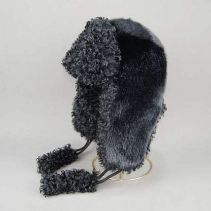 Real Fur Wool Hat Unisex New Winter Warm Bomber Russian Ushanka Hats With Ear Flaps Cow Leather Thick Snow Earflaps Baseball Cap