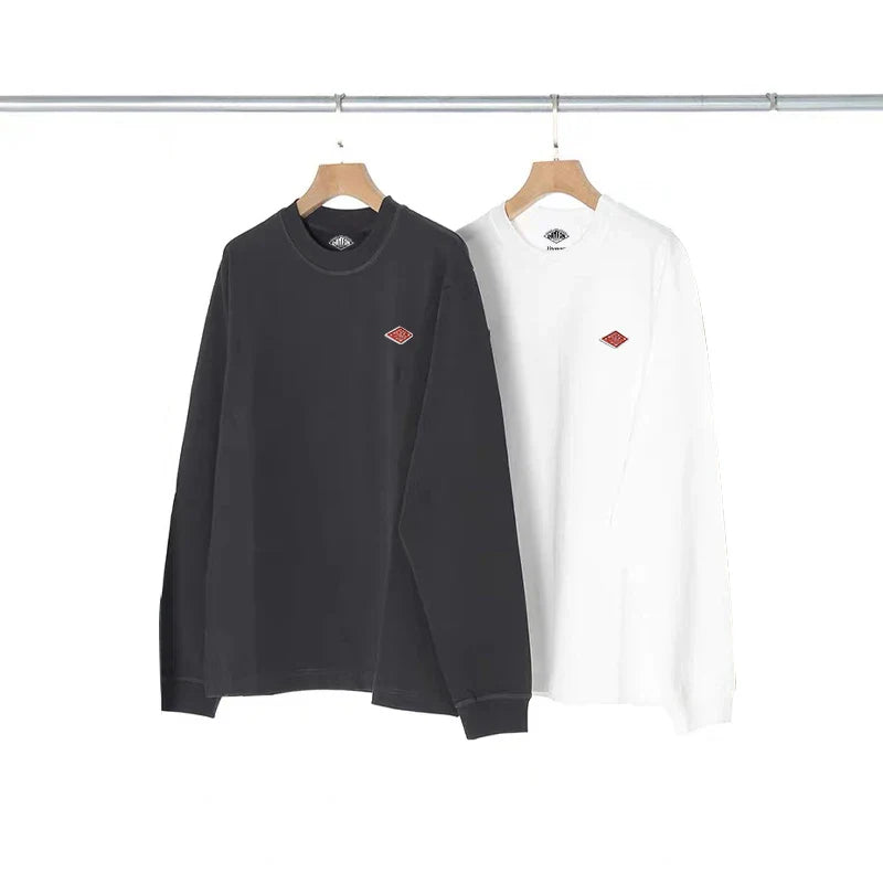 Spring Exported to Japan style Classic fashion Solid Simple Loose Long sleeve Cotton T-shirt Top Man Small Icon Embroidery Tees