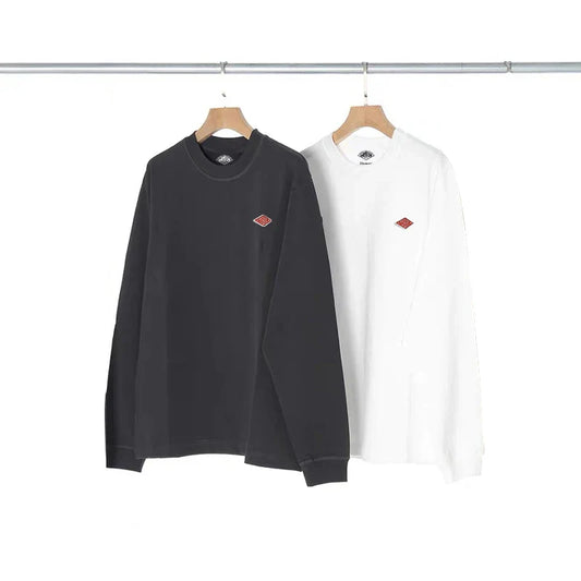 Spring Exported to Japan style Classic fashion Solid Simple Loose Long sleeve Cotton T-shirt Top Man Small Icon Embroidery Tees