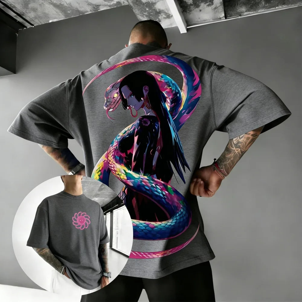 One Piece Boa Hancock Unisex Pure Cotton T-shirt 2026 Summer Anime Print American Loose Casual Parent-child Short Sleeved Top