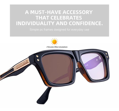 2026 New European and American Fashion Square Frame Photochromic Sunglasses for Men, Retro and Unique Outdoor Driving Sunglasses