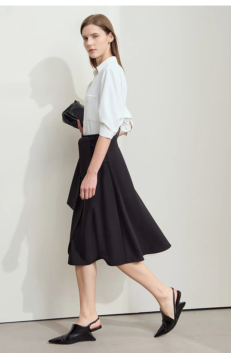 Minimalist New Skirt Women Summer 2025 Solid Loose Mid-length A-line Asymmetric Skirts Female Fashion Office Lady 12542045