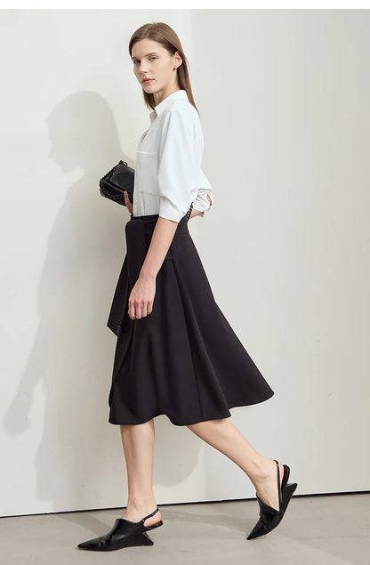 Minimalist New Skirt Women Summer 2025 Solid Loose Mid-length A-line Asymmetric Skirts Female Fashion Office Lady 12542045