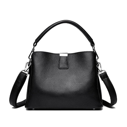 100% cowhide Bag Casual Women Hobos Handbags Bucket Bags New Women's Fashion Handbags Retro Solid Color Leather Shoulder wallet