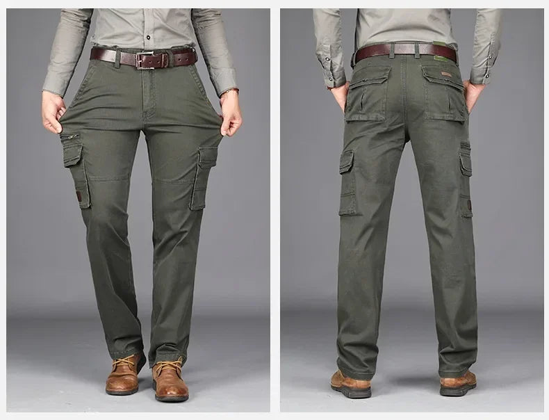 2026 New in Men's Pants Straight Leg Cotton Cargo Trouser Male Stretch Autumn Zipper Multi Pocket Classic Casual Work Wear Army