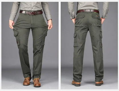 2026 New in Men's Pants Straight Leg Cotton Cargo Trouser Male Stretch Autumn Zipper Multi Pocket Classic Casual Work Wear Army