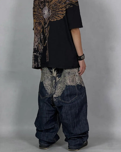 Y2K American Jeans Mens Oversized Retro Hip-Hop Wide-Leg Pants Harajuku Trend Rock Women Straight Pants