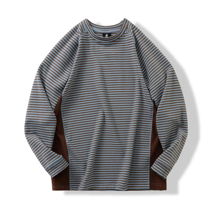 Insulated Patchwork Striped Sweatshirt with Contrast Details Unisex, Loose-fitting Spring and Autumn Undershirt.