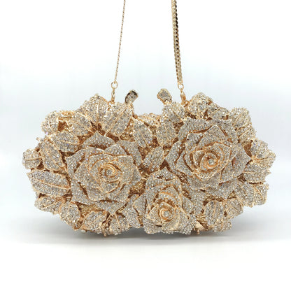 High Quality Luxury Rose Diamond Women Luxury Rhinestone Crossbody Clutch Evening Bag