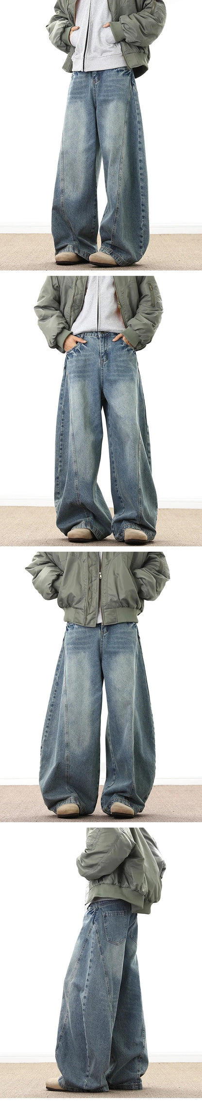 Wide Leg Denim Pants Male Loose Cowboy Mopping Trousers Baggy Men's Jeans Fashion Handsome Washed Streetwear Casual