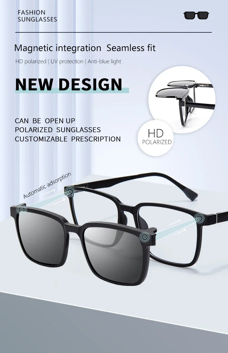 Gradient Men Flip Up Clip on Men Driving Polarized Oversized Optical Myopia Glasses Magnetic Eyeglasses For Women TJ2191