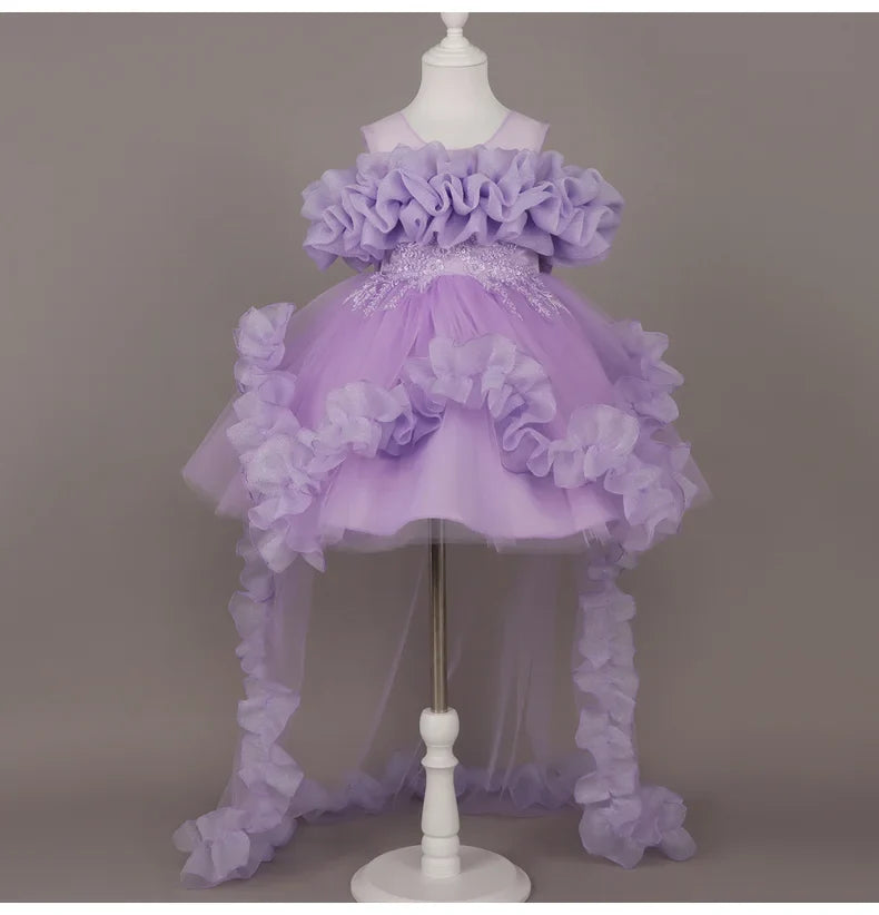 Fashion Flower Girl Dresses for Weddings Lace Mesh Sleeveless Pageant Princess Ball Gown Summer Kids Birthday Dress 1-7 Years