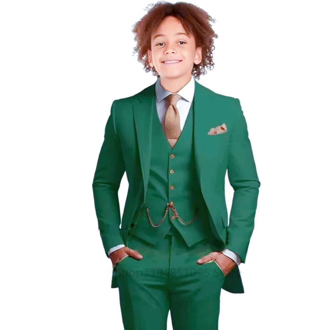 Khaki Boys Suit 3 Piece Groom Tuxedo Notch Lapel Jacket Pants Vest Wedding Party Birthday Gift Kids Slim Fit Blazer Child Suits
