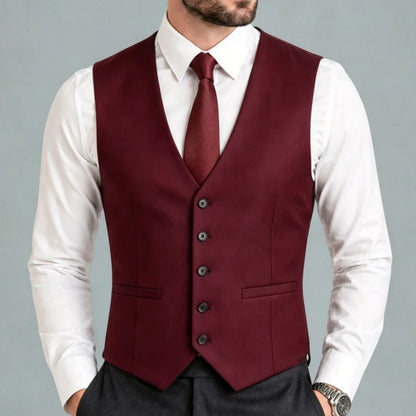 Men Vest Black Solid Single Breasted V Neck Waistcoat For Wedding Groom Banquet Party Business Work Casual Daily Men Suit Vest