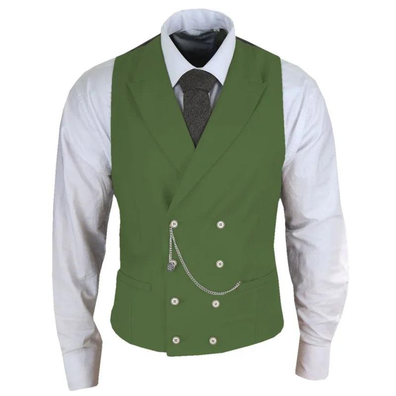 Men Vest White Solid With Lapel Double Button Waistcoat For Banquet Birthday Wedding Business Work Formal Set Men Suit Vest