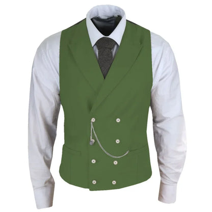 Men Vest White Solid With Lapel Double Button Waistcoat For Banquet Birthday Wedding Business Work Formal Set Men Suit Vest