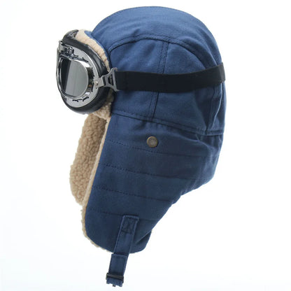 Army Military Ushanka Men&Women Windproof Winter Bomber Hats with Goggles Warm Lamb Wool Pilot Earflap Thermal Snow Cap