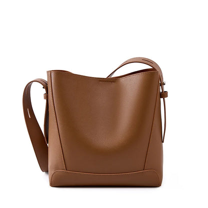 Ladies' Split Leather Bucket Shoulder Bags Female Commute Shopping Messenger Bags Adjustable Shoulder Strap Women Casual Handbag