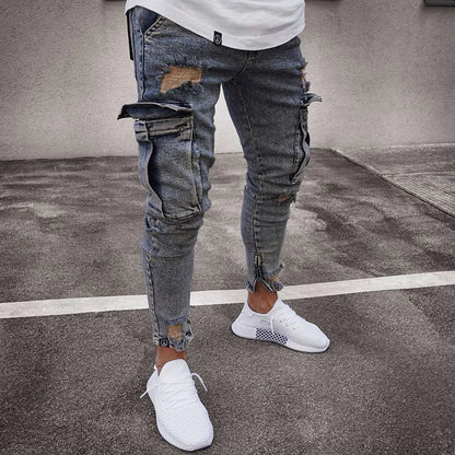 New Spring New Hot Sale Stretch Men's Jeans Fashion Trendy Casual Knee Wear-Resistant Comfortable Zipper Feet Skateboard Pants