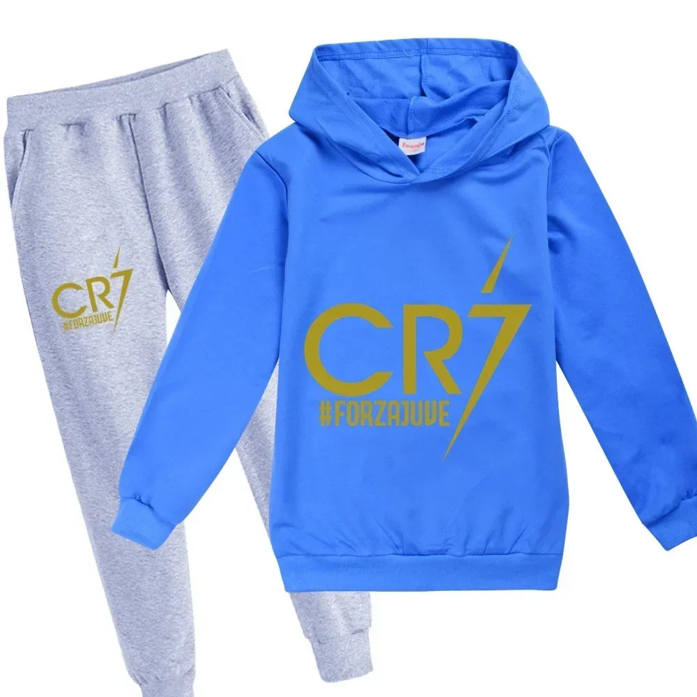 Spring Autumn Tracksuit Football CR7 Print Kid's Clothes Hoodie+Pants Suit 2pcs Set Boy Girl 3-12 Years Children Holiday Gifts