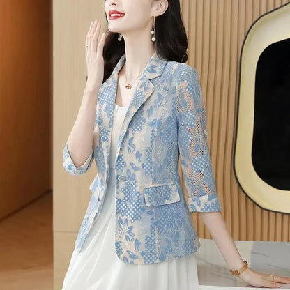Lace Small Blazer Coat Women's 2025 Spring Summer Korean Version Fashion Ladies Elegant Casual Temperament Female Blazer Jacket