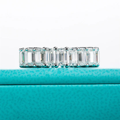 3*5mm 8.1cttw Emerald Moissanite Eternity Ring 925 Sterling Silver D Color Created Diamond Wedding Band Ring For Women