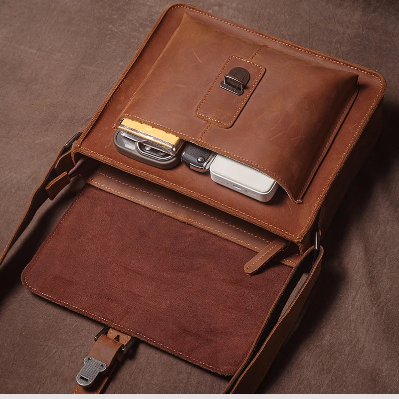 Luxury Brand Genuine Leather Shoulder Bag Men Crazy Horse Cowhide Messenger Bag Women Retro Crossbody Bag Trend Satchel Bag